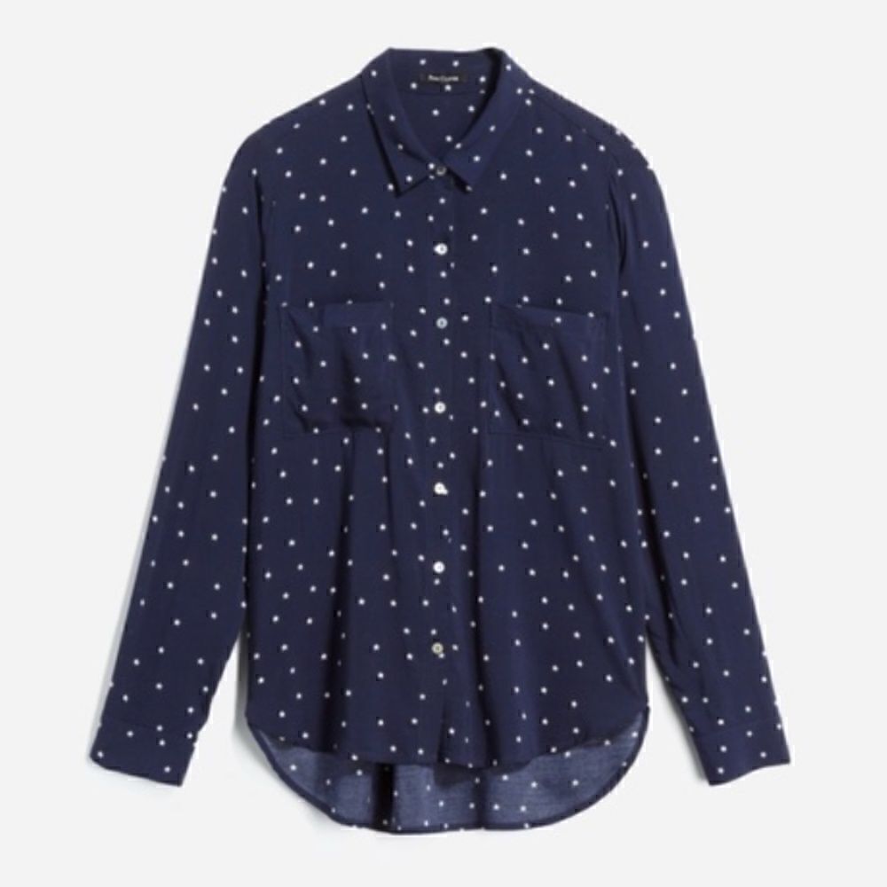 Staccato Blouse Star Print Satin Rayon Navy Blue size large